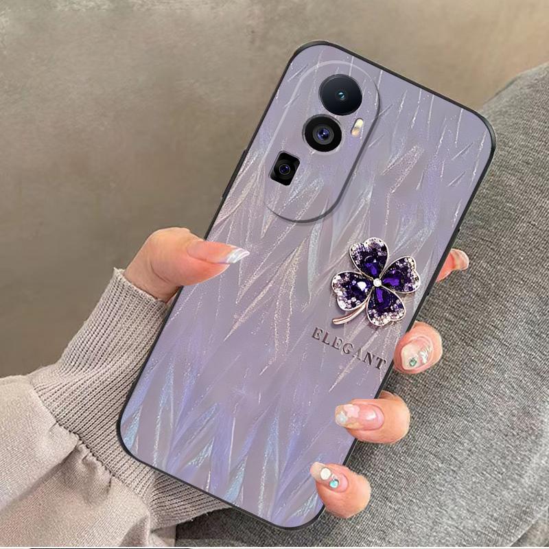opporeno10手机壳OPPORENO10硅胶紫缎四叶草女款防摔软壳简约创意