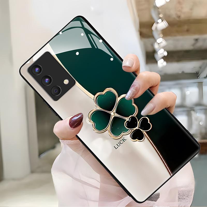 OPPOk9 5g手机壳K9 5G玻璃渐变幸运草女款防摔简约创意时尚潮牌全