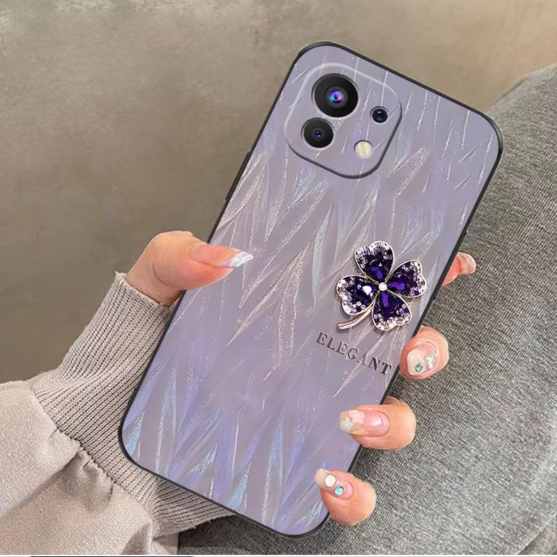 小米11青春活力版手机壳XIAOMI11青春活力版硅胶紫缎四叶草女款防