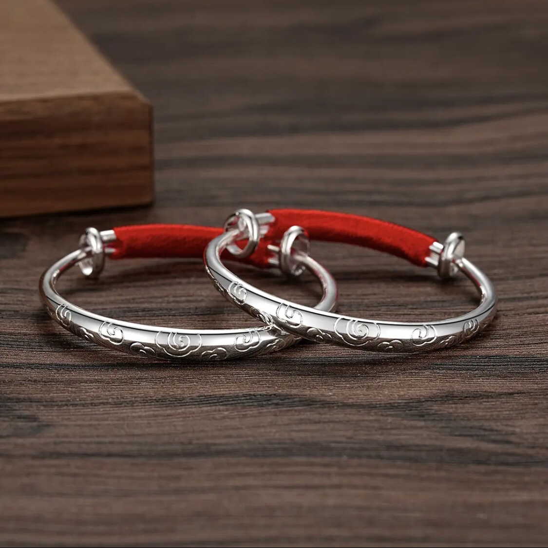 足银手镯 宝宝银手镯足银9999婴儿儿童祥云推拉银镯子满月周岁礼