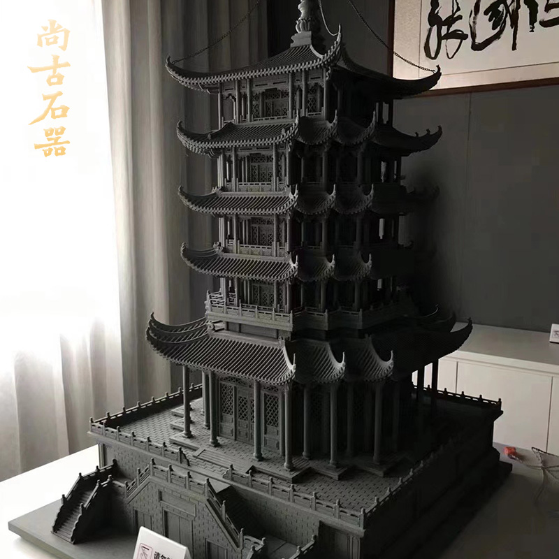 尚古石器限量品张国伟古微雕建筑宫灯 家居饰品客厅工艺品 收藏品