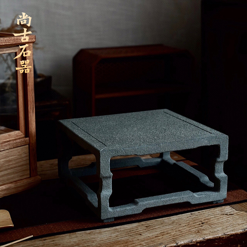 青石明式居香幾 手工镂空弯足托台 桌面放佛像盆景 文玩收藏花架