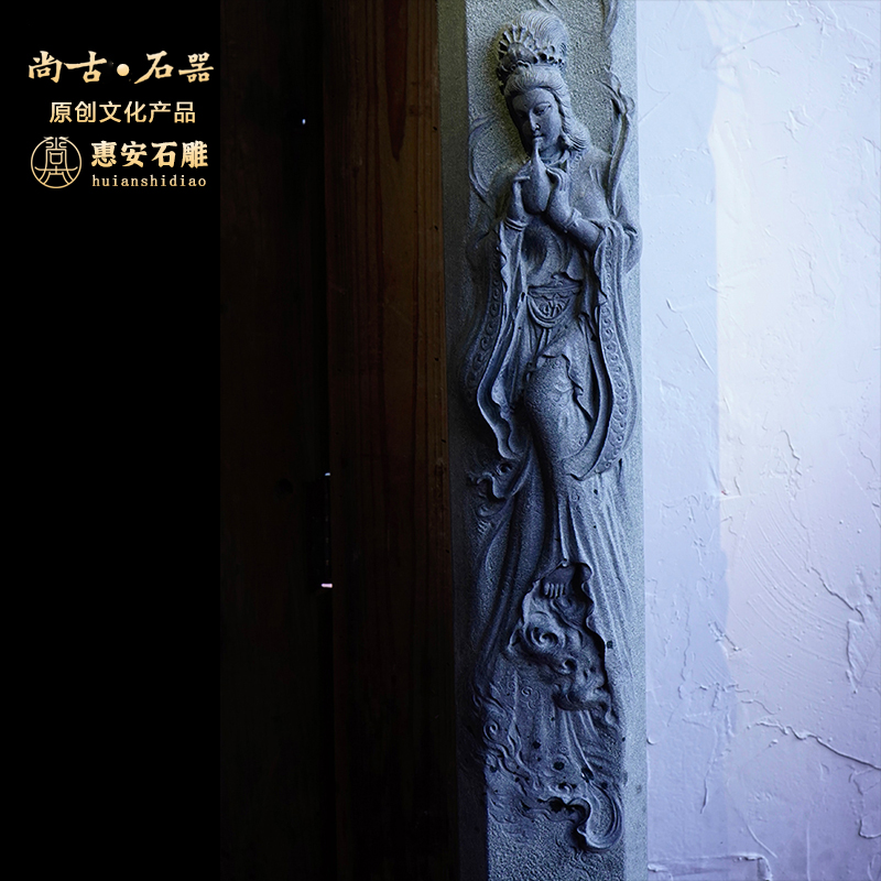 尚古石器 天然青石原创莫高窟敦煌飞天柱 庭院风大件别墅会所配套