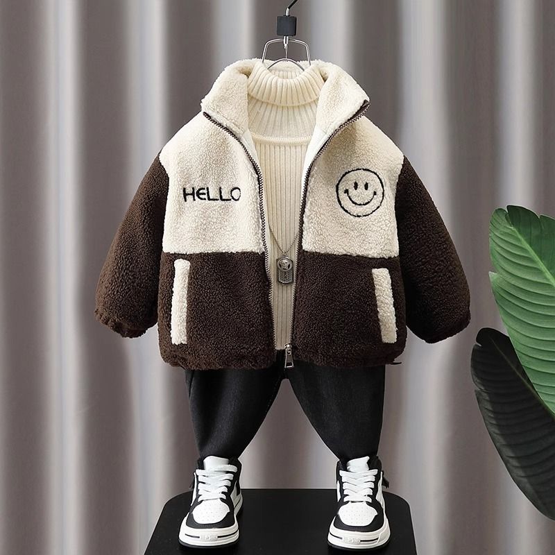 童装男童毛毛衣加绒外套秋冬款2024新款儿童洋气时髦加厚冬装上衣