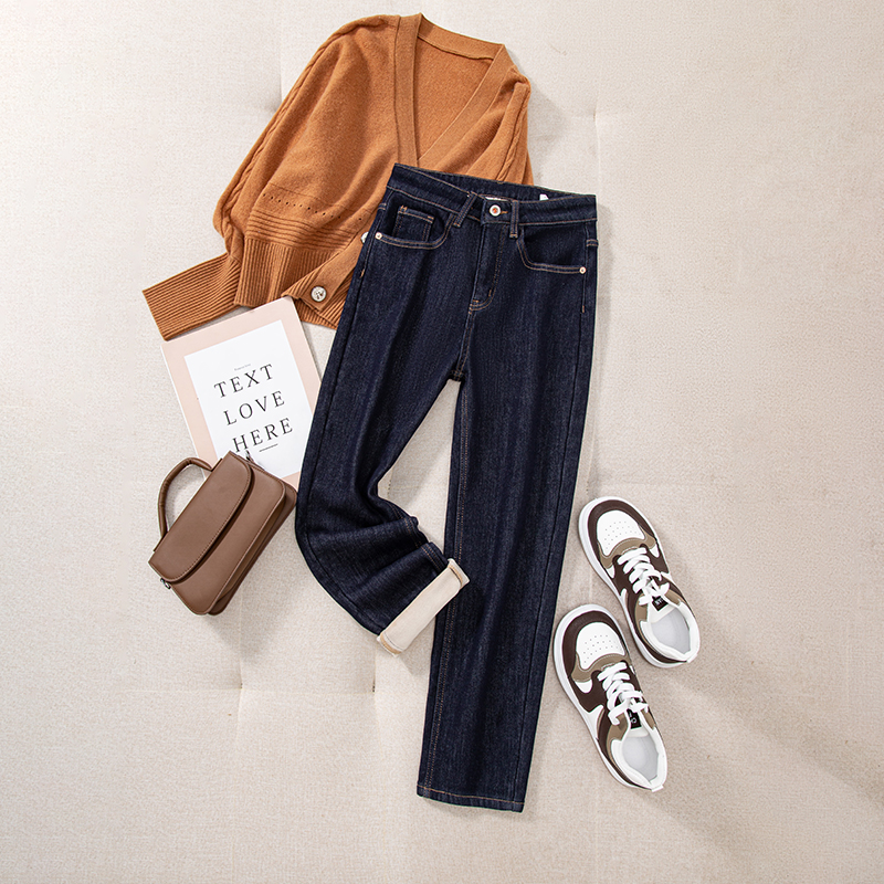 【华总推荐】加绒加厚防褪色烟管裤秋冬法棍牛仔裤女