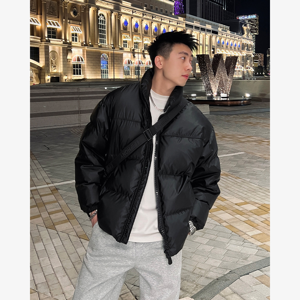 YIHAO STUDIO冬季新款男士加厚羽绒服休闲宽松纯色立领夹克外套