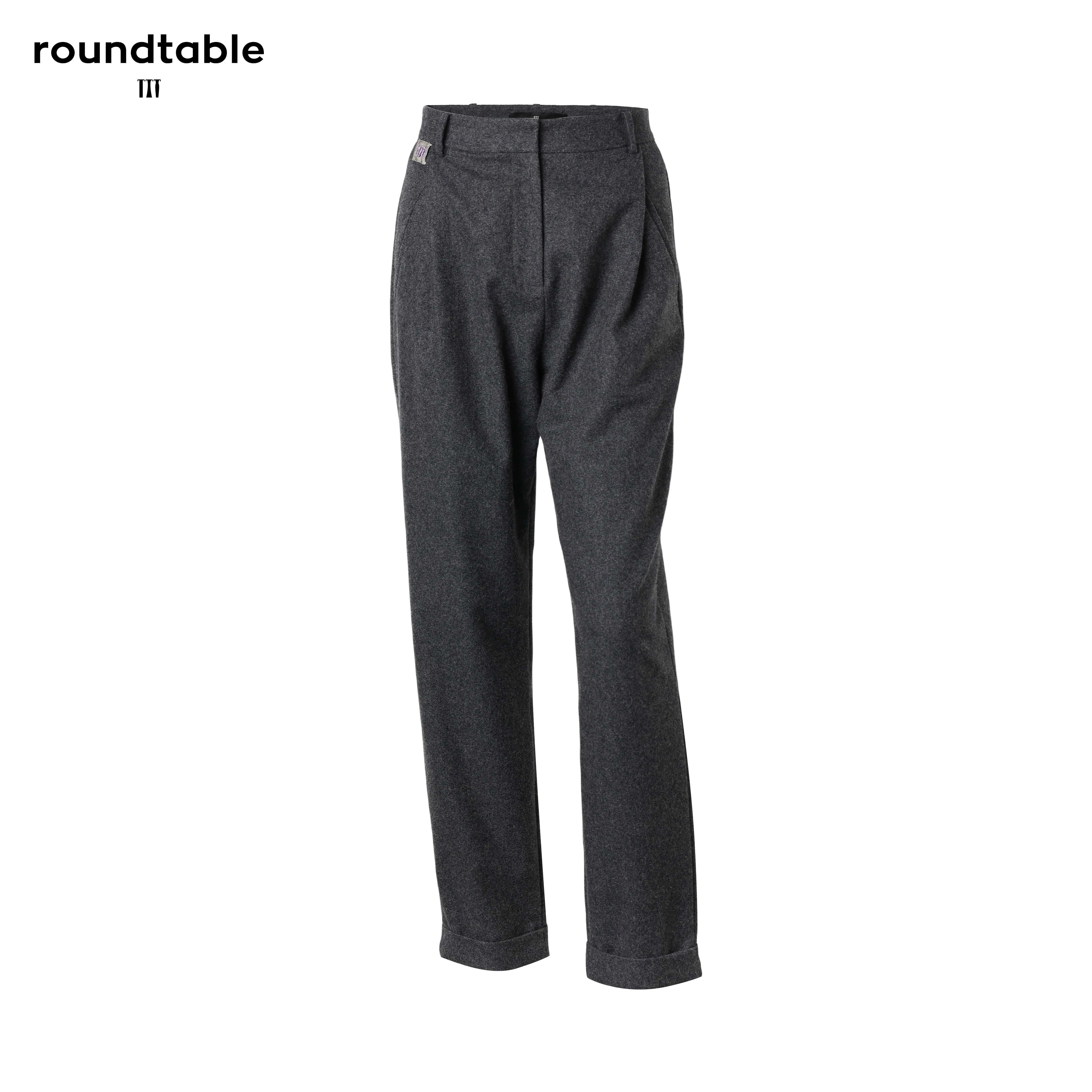 时尚休闲设计师秋冬收褶翻边修身长裤  TEW1305686