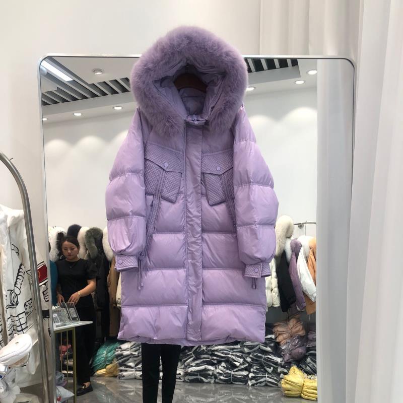 波司澄年冬季新款羽绒服女时尚韩版中长款加厚过膝白鸭绒大毛领外