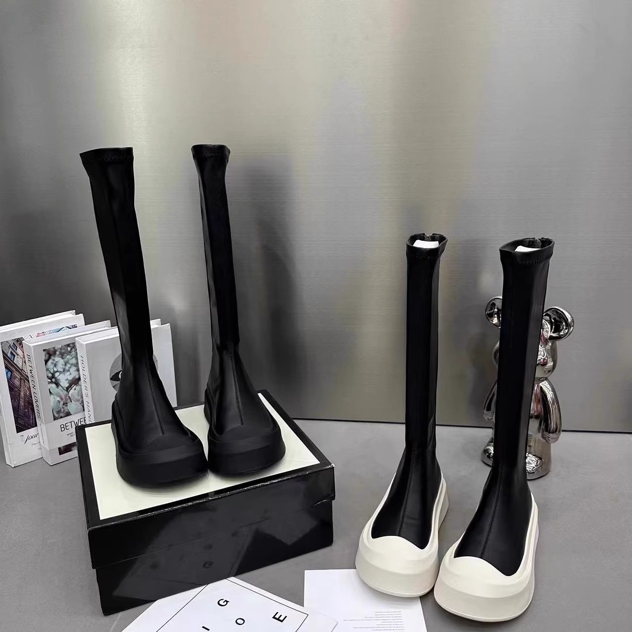 红蜻蜓牌欧货弹力软皮瘦瘦靴女2023新款厚底大头高筒靴显瘦包腿