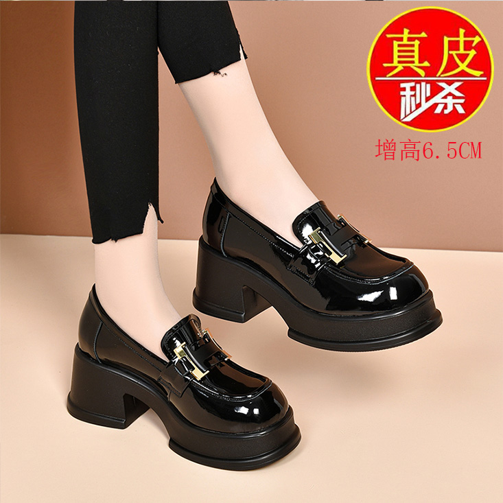 红蜻蜓牌小个子厚底爆款乐福鞋女2023新款小个子皮鞋英伦风正品