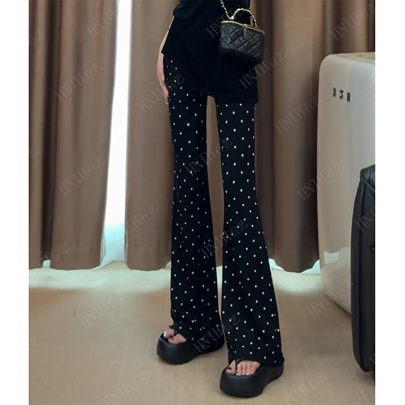 石艺2024春夏季新款显瘦气质高腰时尚休闲波点80581薄款微喇叭裤