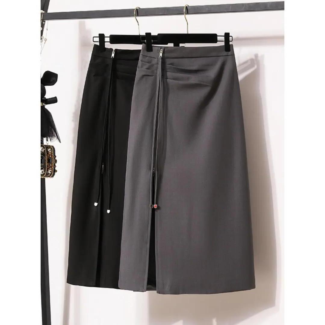 大码女装胖妹妹2023秋冬新款高腰遮肚休闲a字显瘦开叉西装半身裙