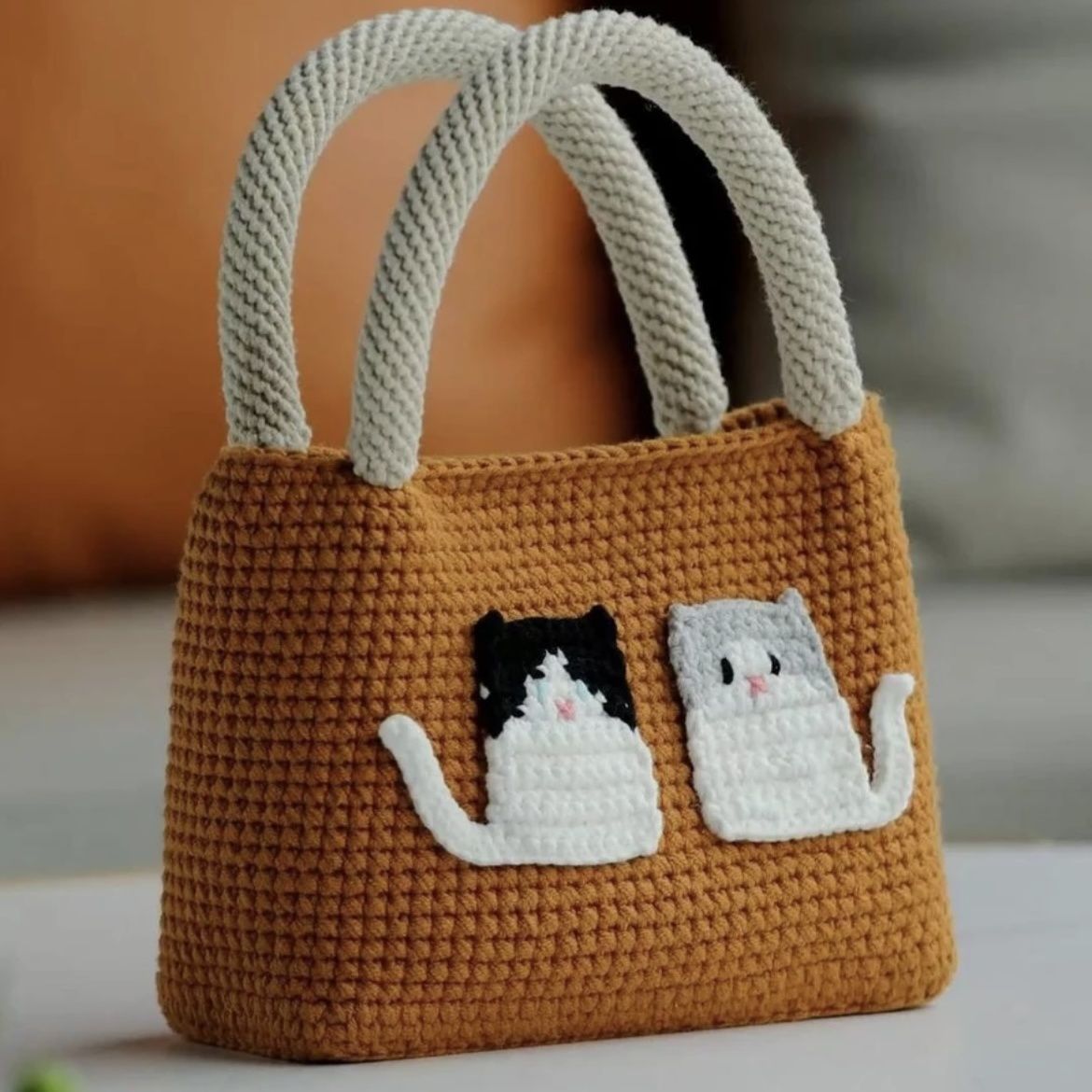 【非成品】女生日常出行卡通猫咪纯手工手拎包毛线钩针材料包礼物潮