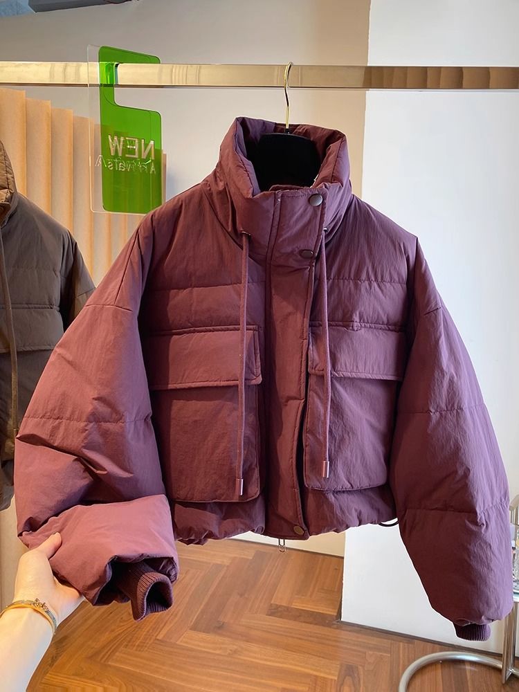 白鸭绒短款户外羽绒服洋气紫色女冬季2023新款韩版宽松保暖