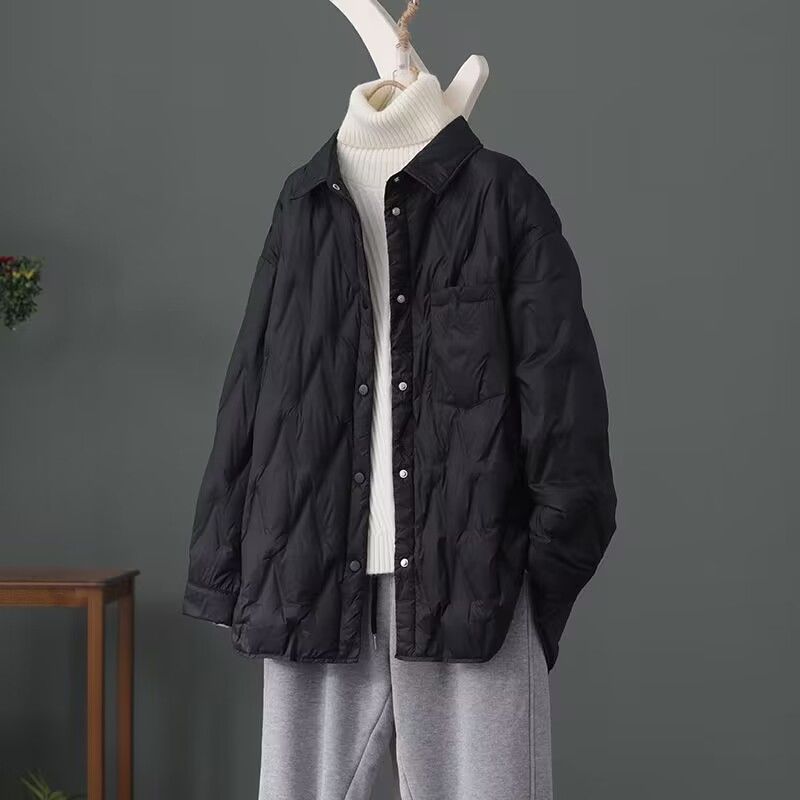 2023白鸭绒轻薄款衬衫羽绒服女秋冬新款休闲宽松显瘦夹保暖