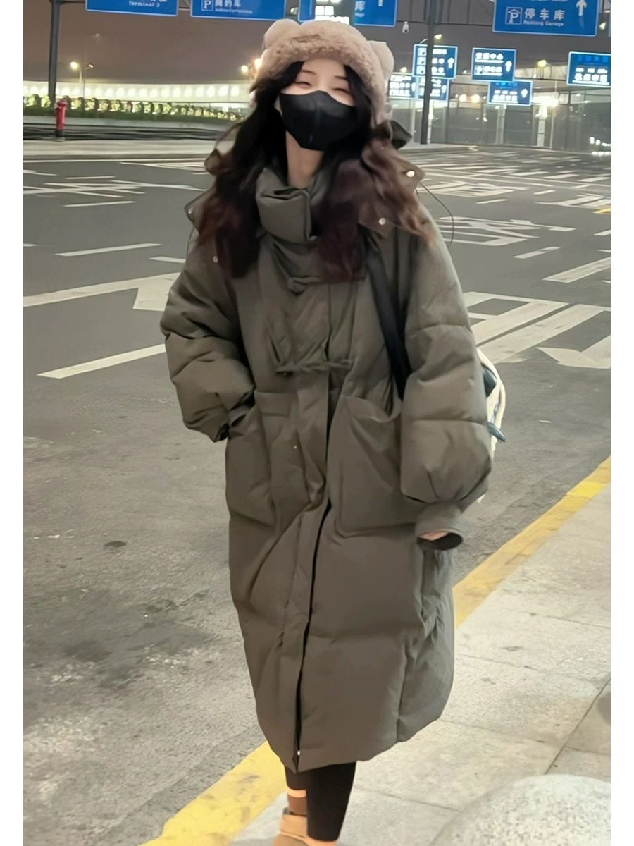 白鸭绒羽绒服小个子加厚连帽女2023冬季新版韩版宽松中长款