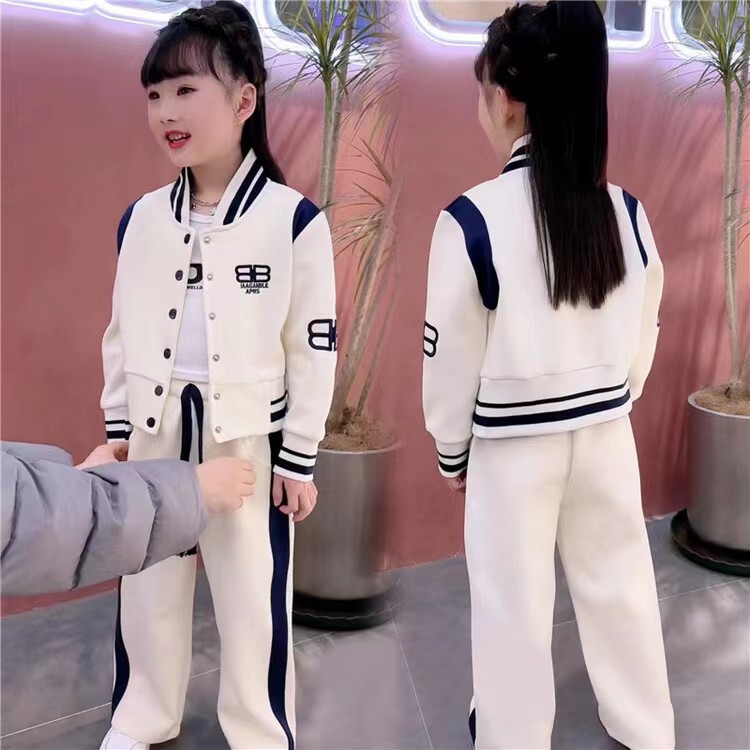 2023新款洋气韩版网红时髦棒球服运动两件套时尚女童中大童休闲