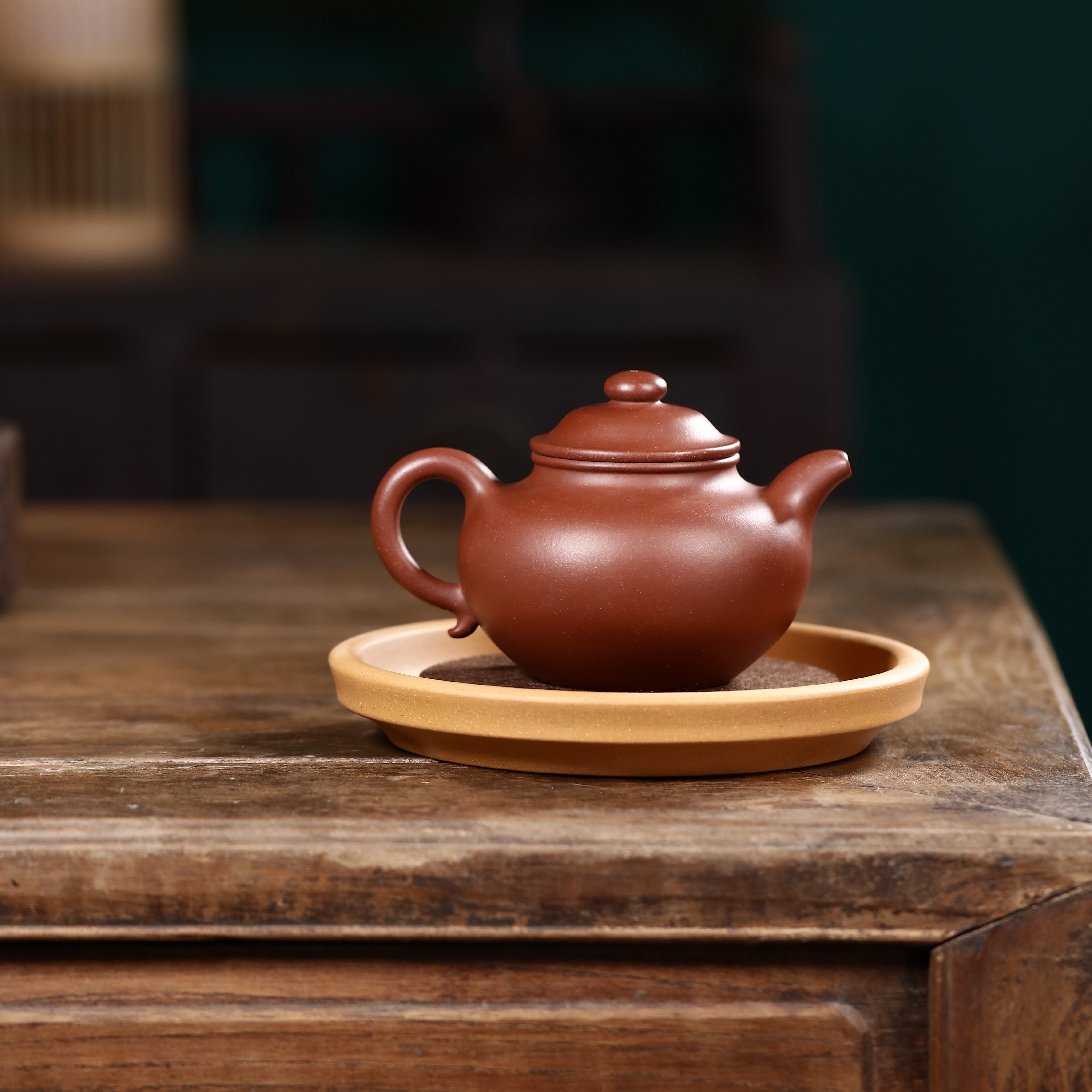 己印.紫砂紫泥莲子壶光素器茶壶全手工