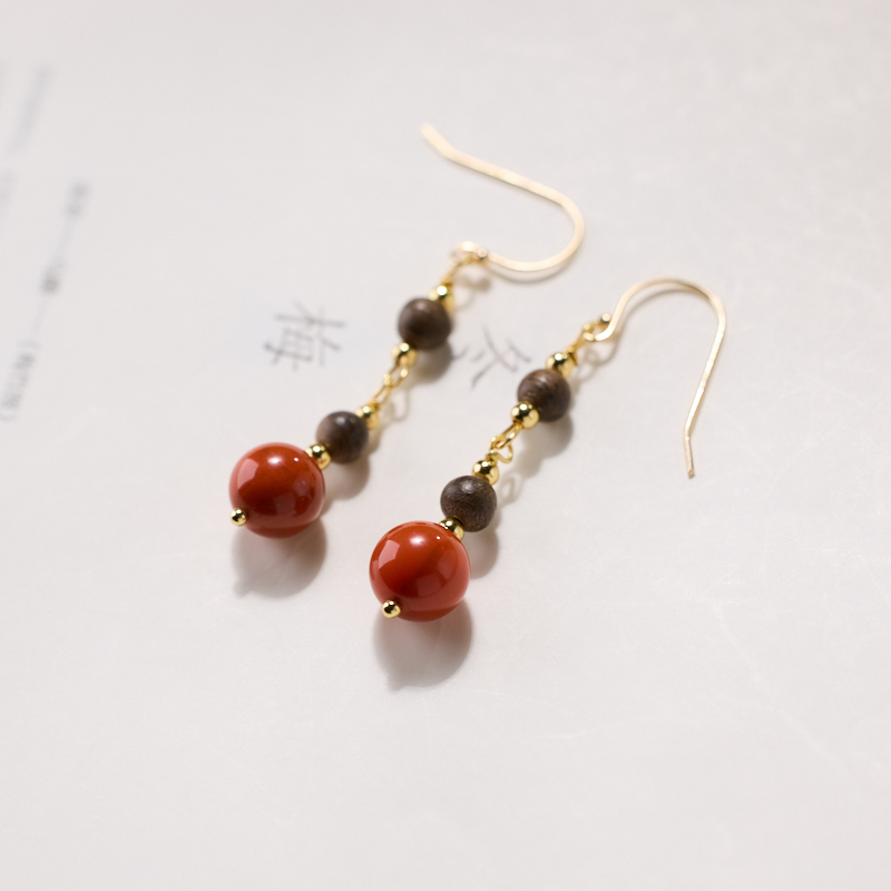 上等正宗天然南红玛瑙耳坠新中式国风耳饰女士精美气质优雅女生