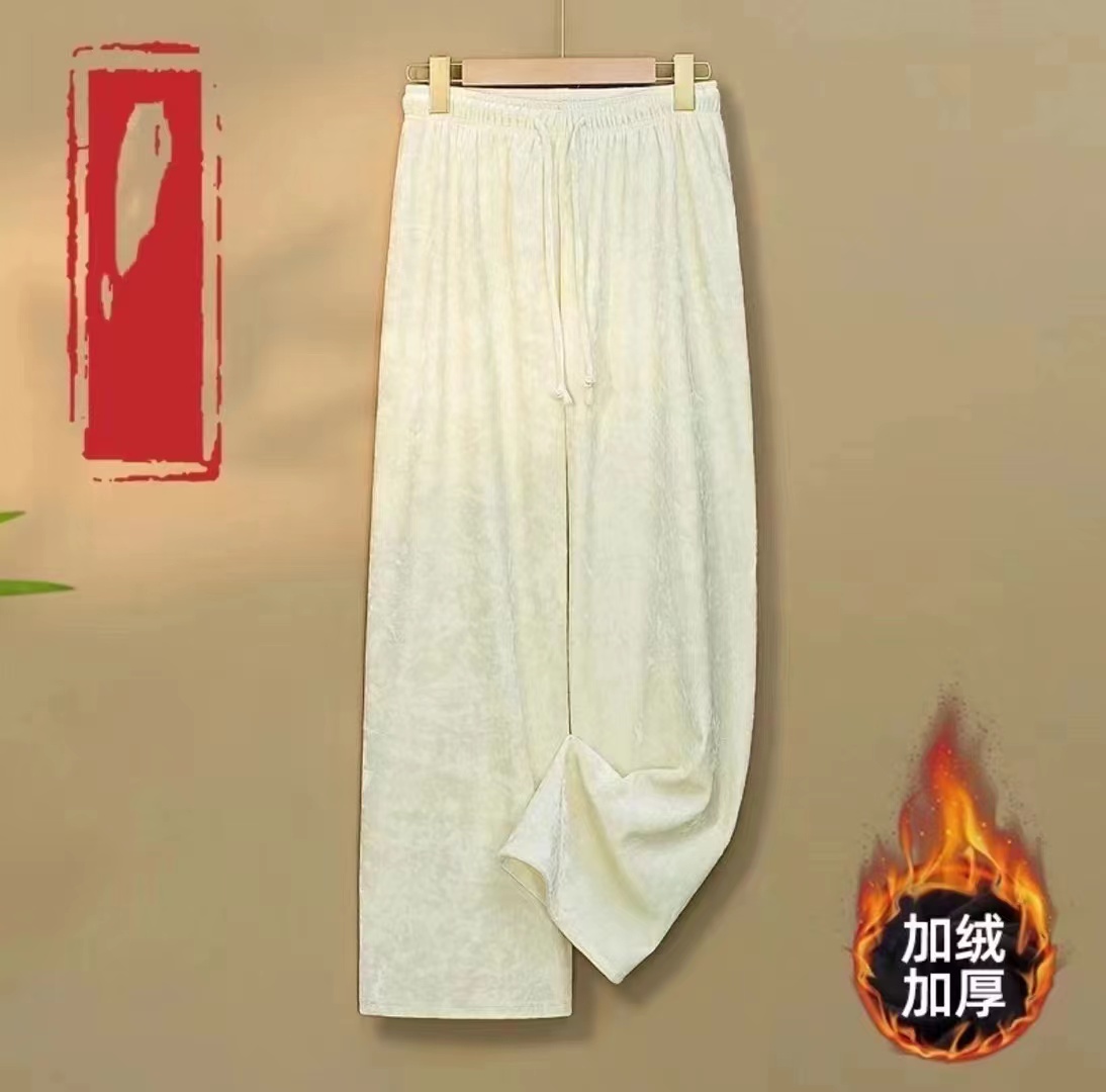 【咏梅】丝绒加厚裤子阔腿裤新中式百搭加绒高腰窄版显瘦秋冬宽松