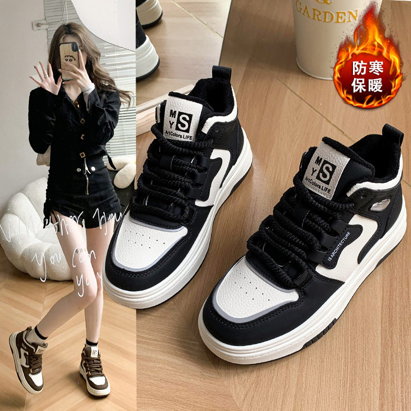卓诗尼沿荐潮高帮鞋女2023秋冬厚底休闲板鞋加绒保暖小白鞋爆款in