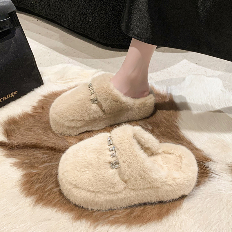 卓诗尼沿荐法式厚底大码毛毛拖鞋女外穿2023秋冬季新款小个子增高