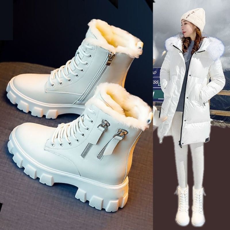 卓诗尼沿荐马丁靴女鞋子2023新款时尚百搭加绒秋冬季雪地棉鞋瘦瘦