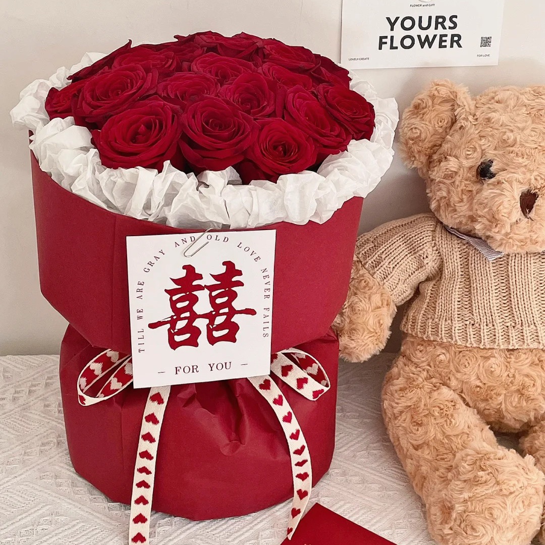 大喜简约贺卡 订婚花束装饰卡片 结婚伴手礼囍字纸卡 婚房装饰卡