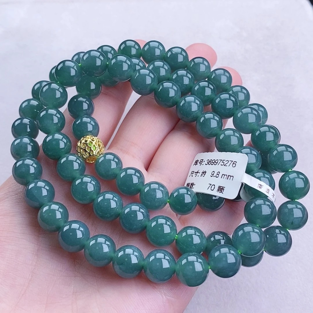 天然A货翡翠项链 卡10 冰胶蓝底满绿玉项链 气质 时尚 轻奢 长链