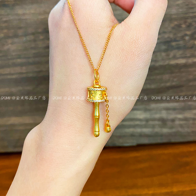 铜合金项链 XL3184 点钻拨浪鼓项链气质轻奢复古精致坠链女款饰品