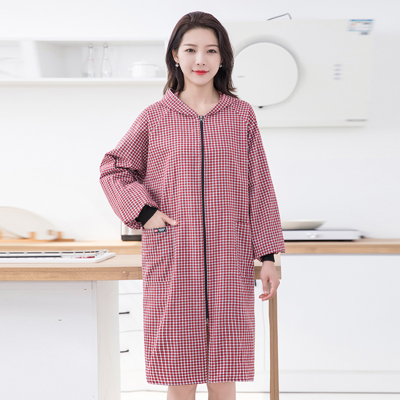 正穿棉布罩衣围裙连帽长袖家用厨房做饭干活防污耐脏成人工作服