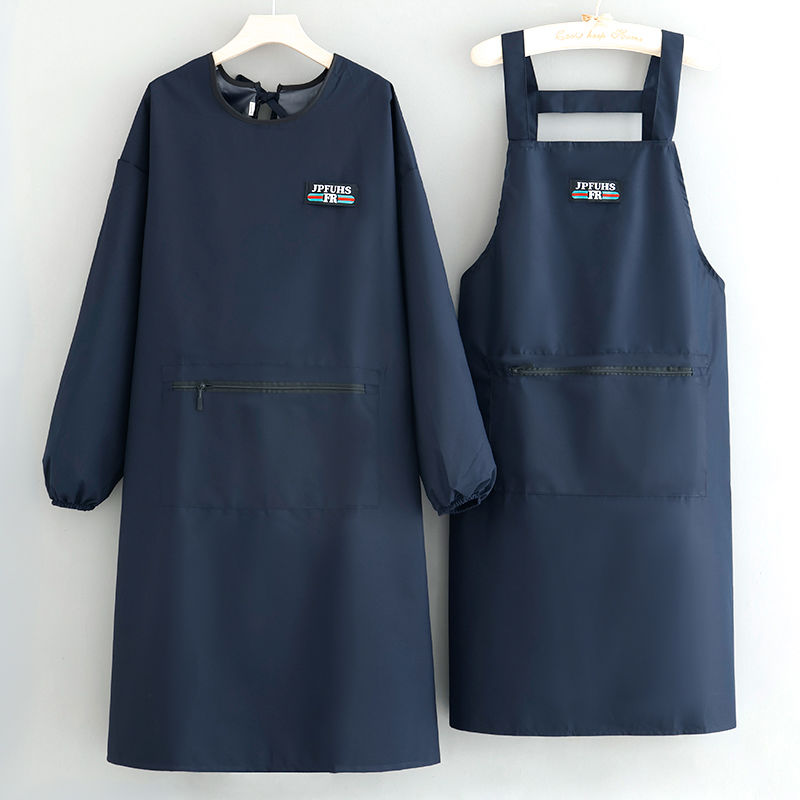 加大防水油罩衣围裙无袖长袖拉链兜成人厨房餐饮时尚男女工作服