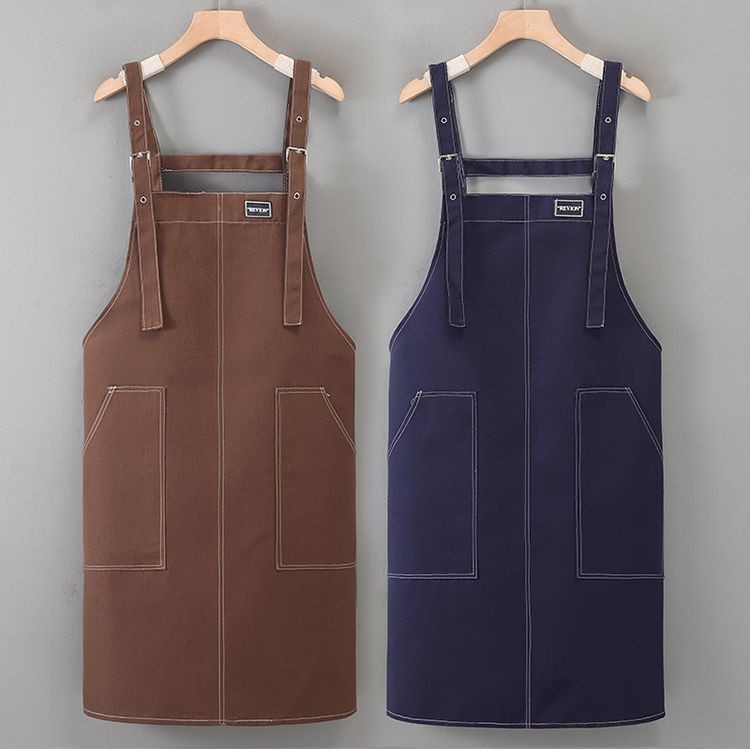 新款帆布围裙定制logo印字防油防污厨房家用男女餐饮咖啡店工作服