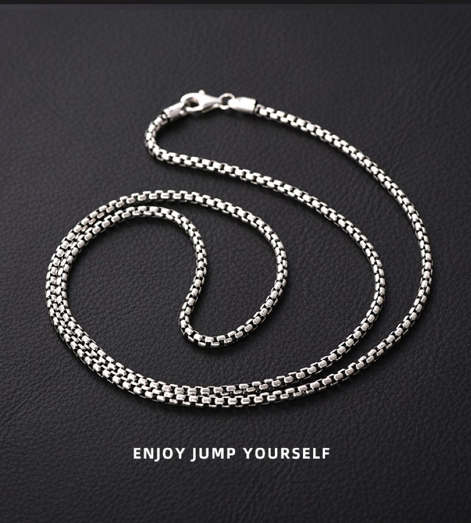 链子925银 大银家复古S925银项链男女潮款盒子链时尚纯银搭配链