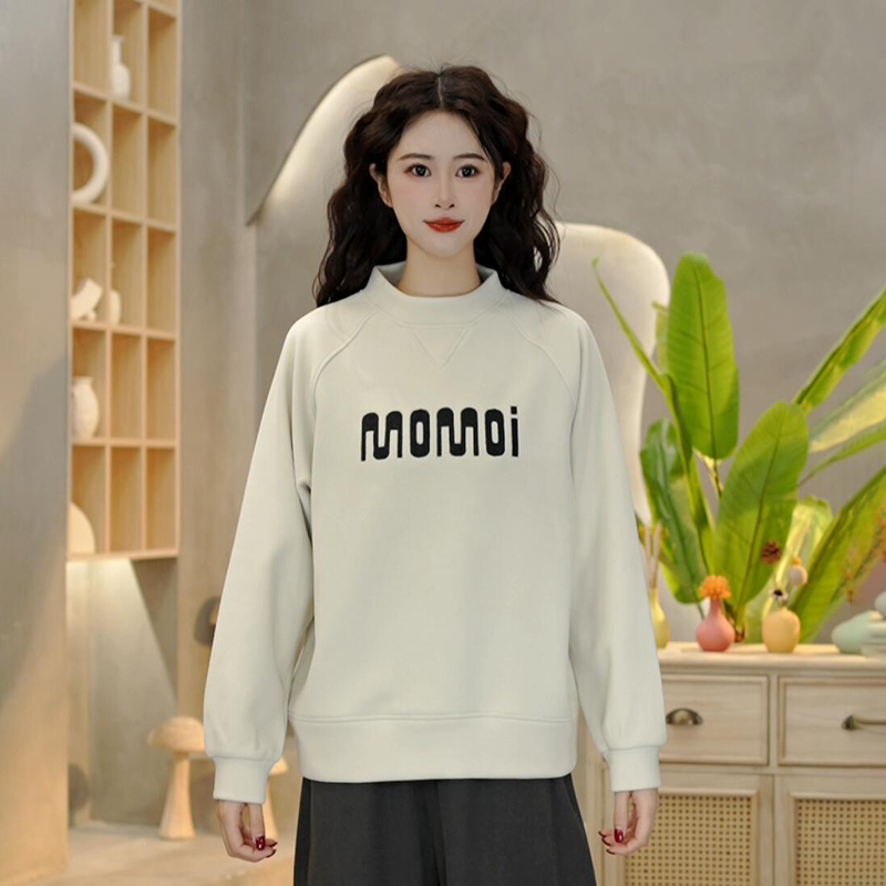 6665 冬季新款加绒加厚拼接字母刺绣卫衣时尚圆领休闲百搭上衣