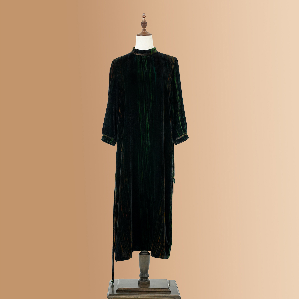 【栖夫人】经典时尚气质真丝丝绒连衣裙1620