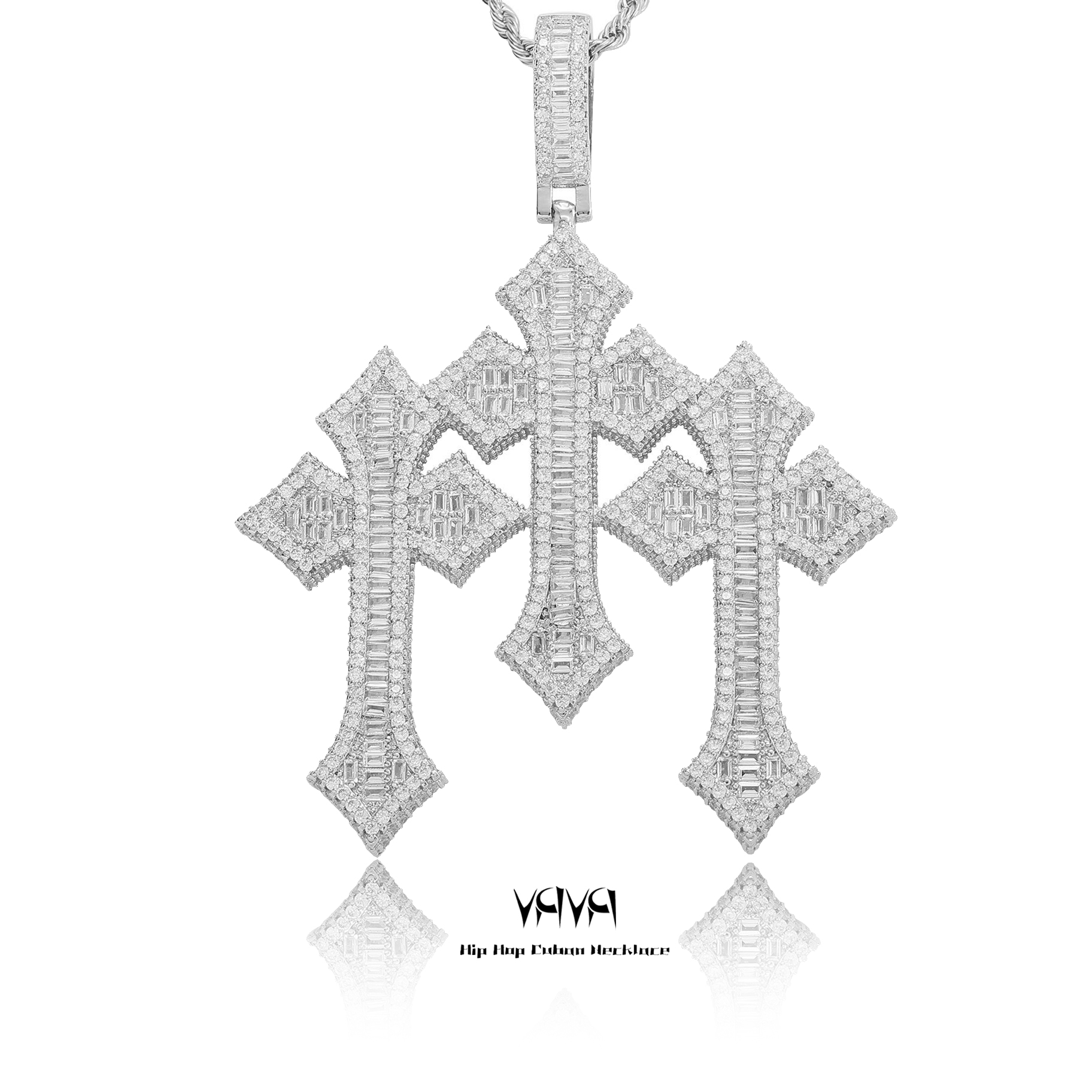 钛钢项链 欧美嘻哈经典复古十字架吊坠铜镶梯方锆男项链说唱饰品