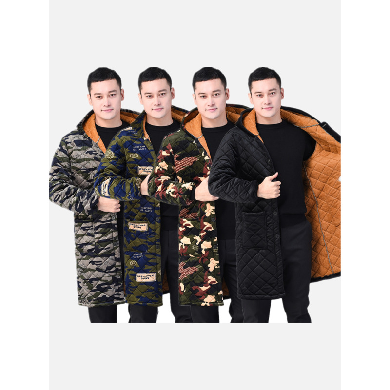 秋冬新款加绒加厚罩衣男士工作服加大加肥长袖围裙女厨房迷彩棉衣