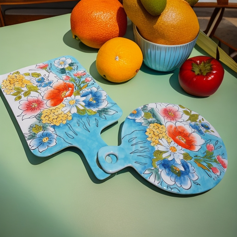 新品爱莎中式面包板，蔬果切板，创意陶瓷家用浮雕高温瓷釉下彩蓝色