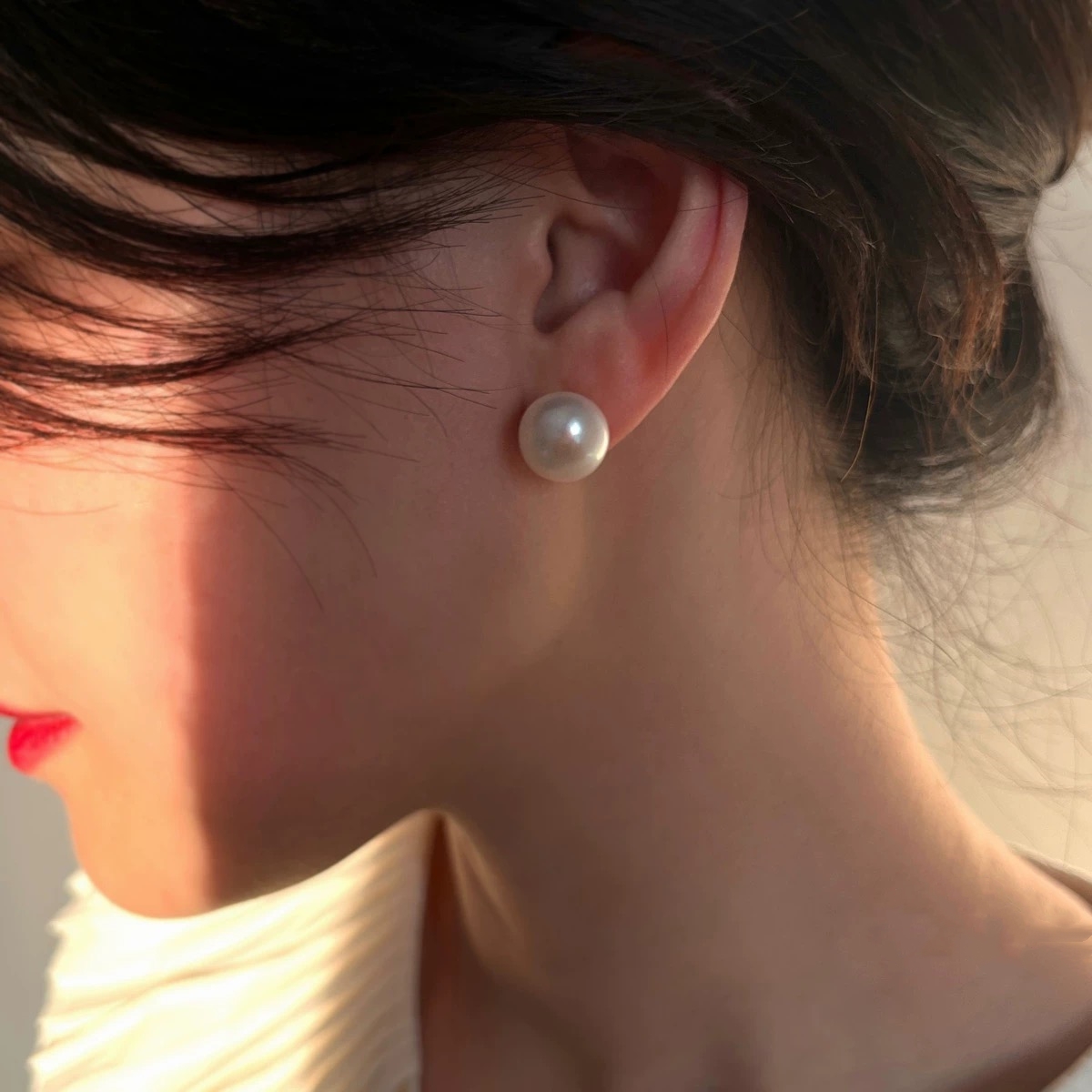 Bne.S本饰 足银银针防过敏天然淡水珍珠耳钉极光网红高级感经典款