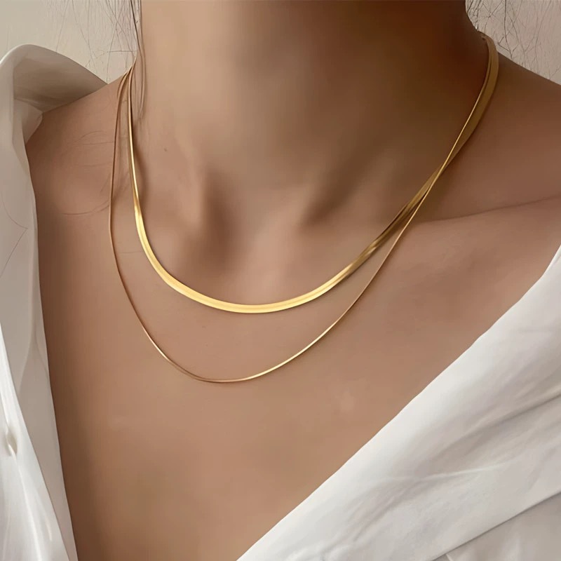 钛钢项链 明星经典项链双层叠戴蛇骨链项链ins锁骨链百搭不掉色