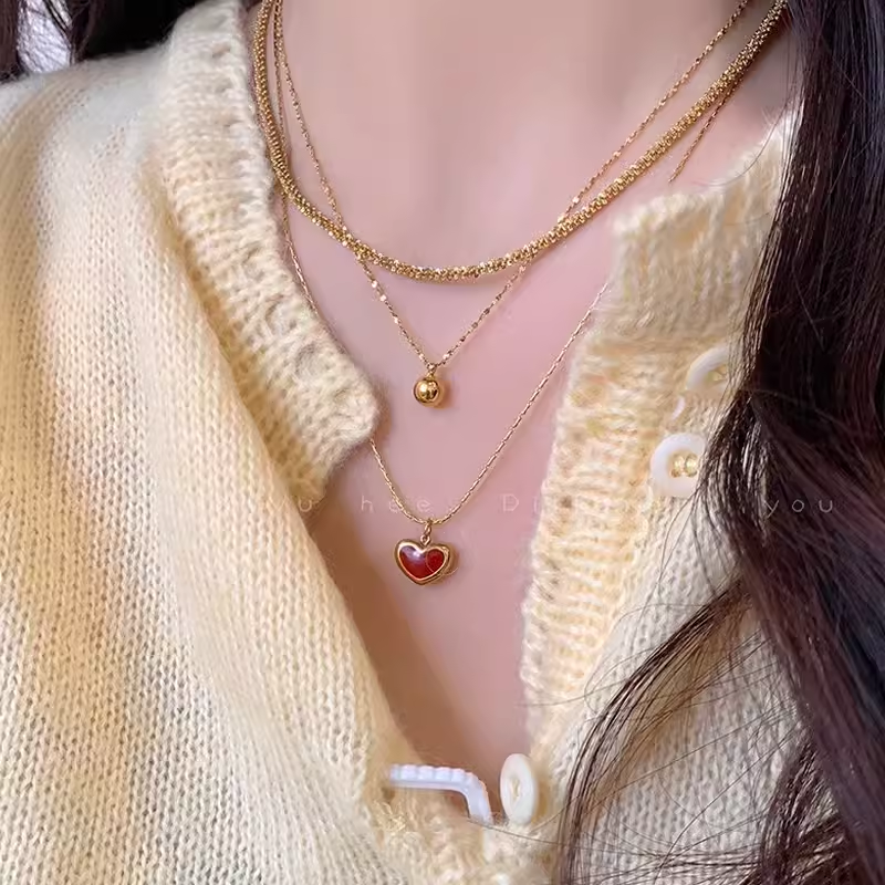钛钢项链 甜美时尚百搭桃心爱心滴釉小众叠戴项链不掉色女款可爱