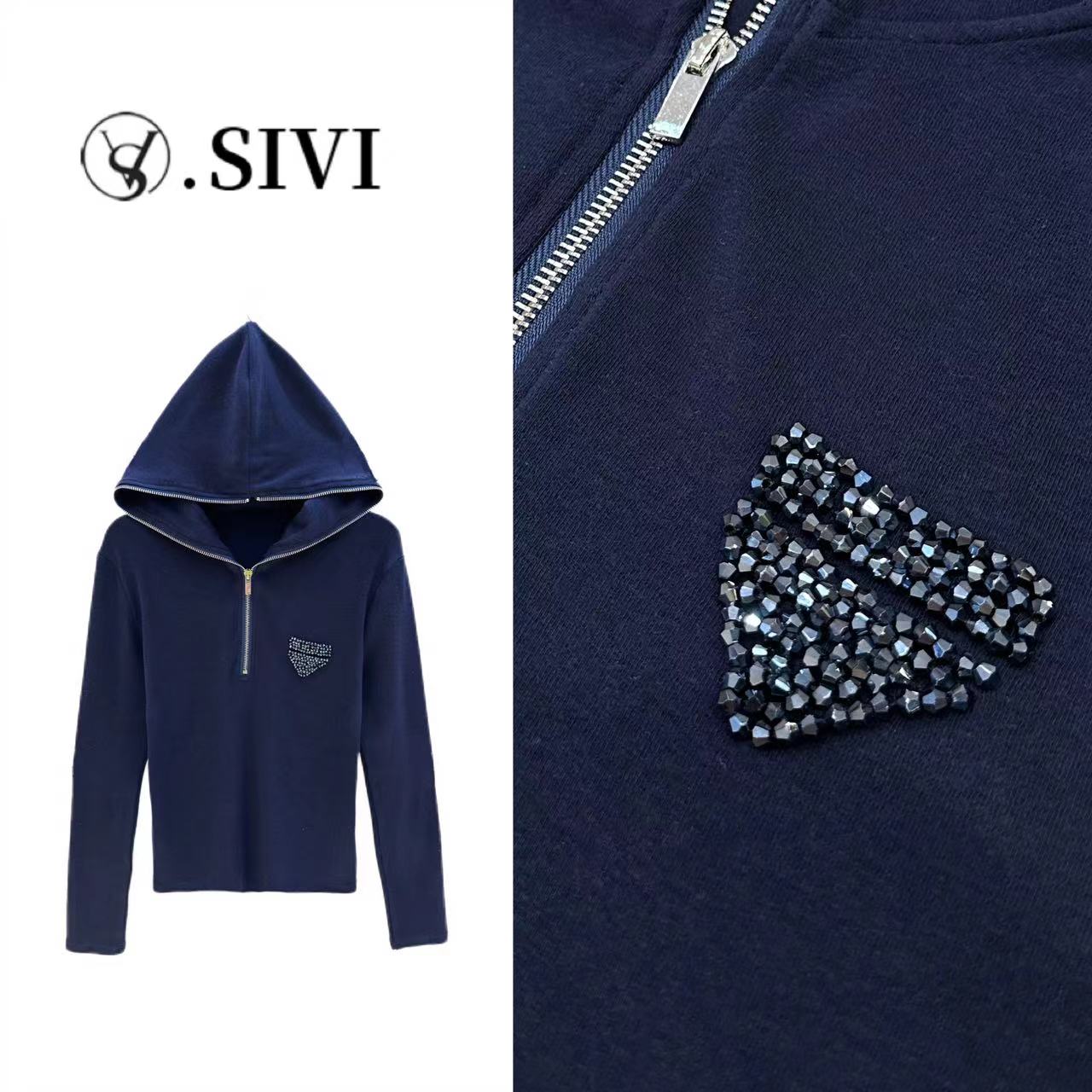 熙薇设计师上衣【林间微醺】2024早秋新款百搭时尚休闲帽衫F6138