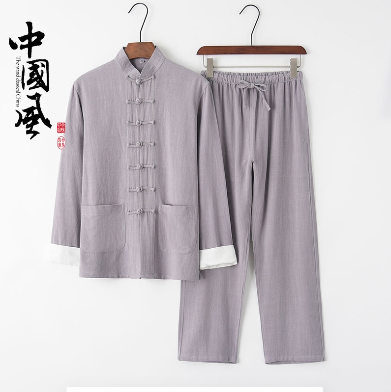 中国风唐装长袖一套宽松服装禅修太极服复古中式男士太极服休闲