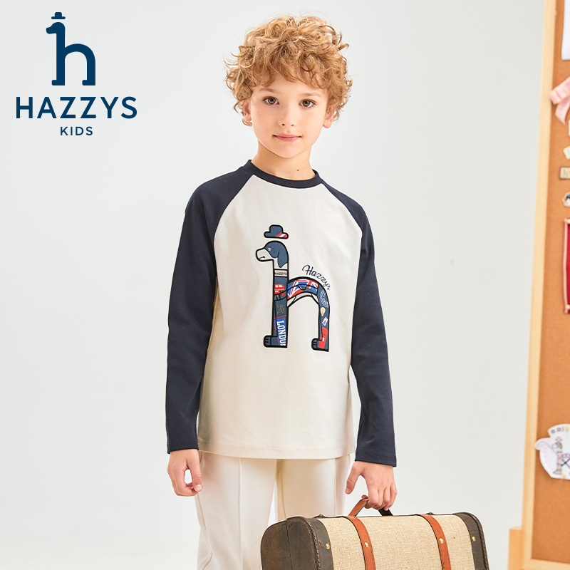 Hazzys/哈吉斯品牌童装男女童长袖圆领衫休闲中大童套头春季儿童