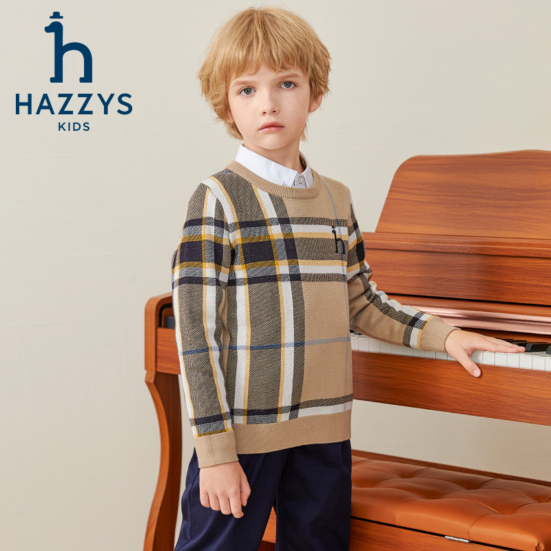 Hazzys/哈吉斯品牌童装男童线衣套头长袖格子秋季秋冬时尚