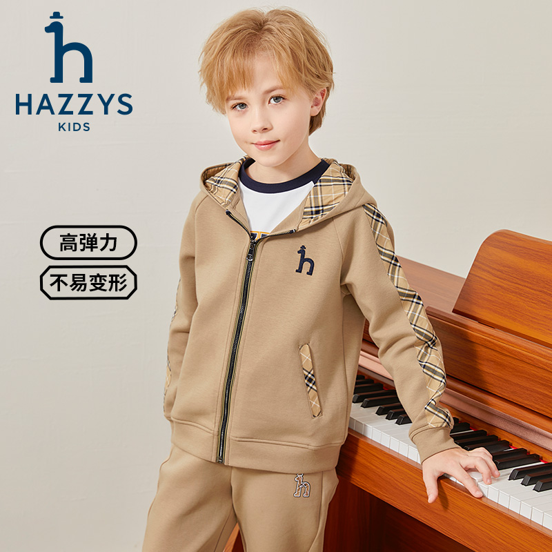 Hazzys/哈吉斯品牌童装男童拉链外套运动时尚宽松休闲儿童针织