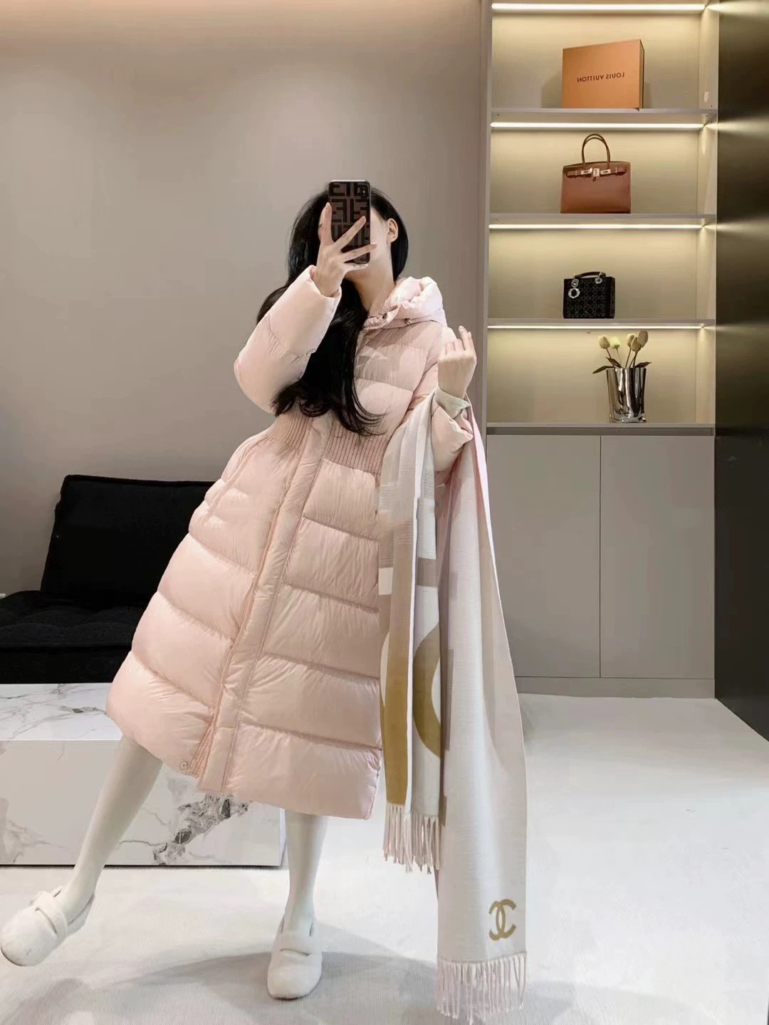 【小蛮腰】新国标白鸭绒修身过膝衣服长款洋气外套收腰显瘦