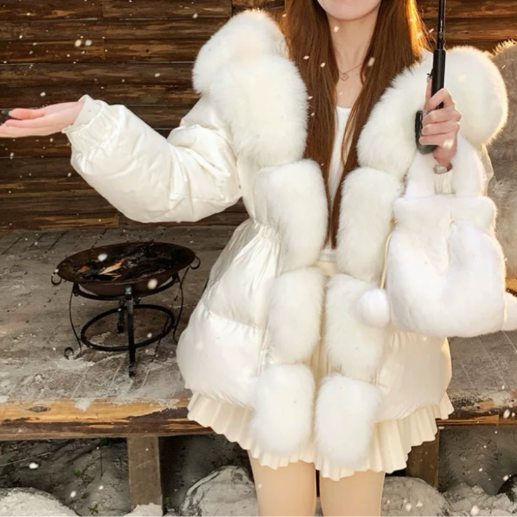 【雪域精灵】鹅绒加厚保暖外套2024新款洋气百搭时尚狐狸毛收腰中长