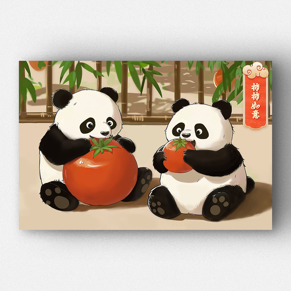 国风欢乐林新款【柿柿如意-熊猫】方钻钻石画粘画钻石绣十字绣家居